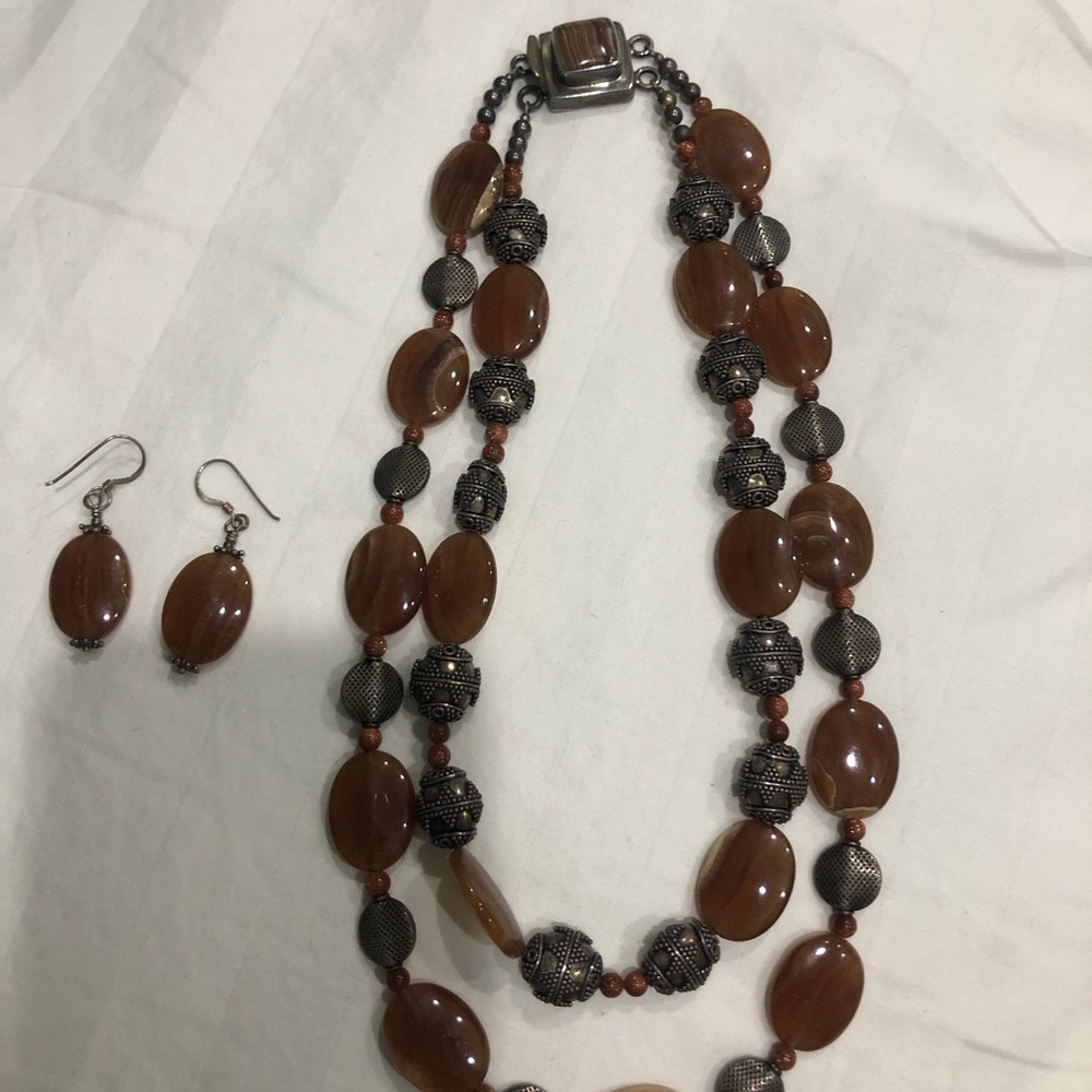 Vintage stone necklace and earring set
